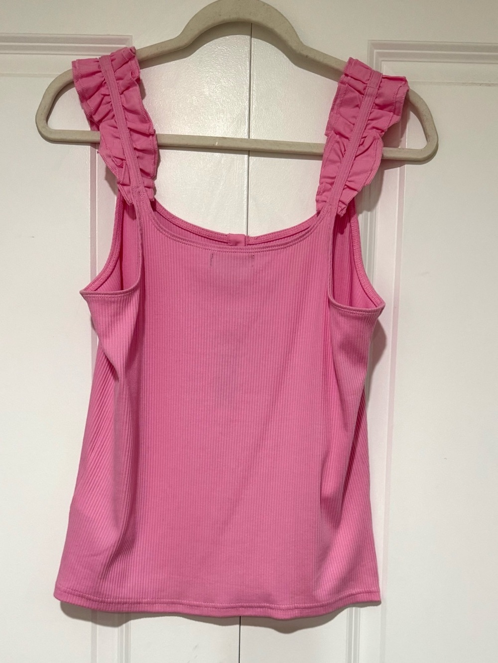 NWT J. Crew Bright Pink Ribbed Tank with Ruffle Straps - Picture 3 of 5